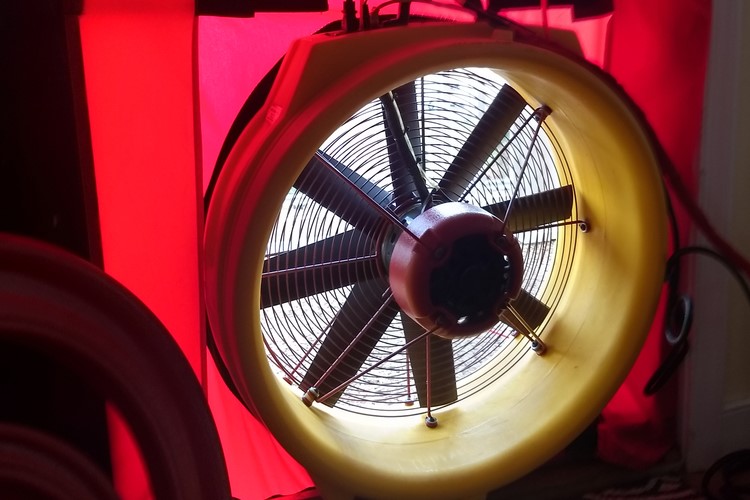 A blower in a doorway for a blower door test