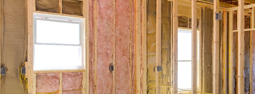 Fiberglass insulation in new construction home walls