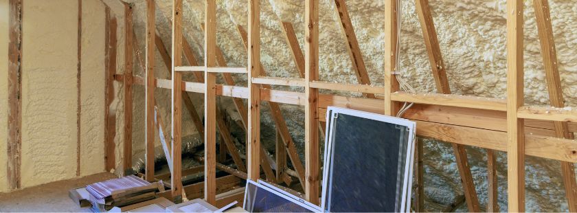 Spray foam insulation in an open attic